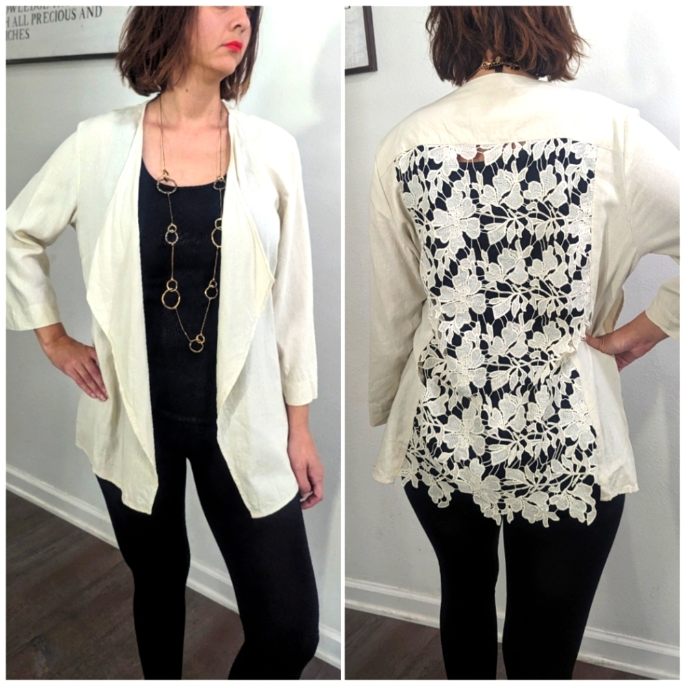 CRAZY LINE Vintage Lace Open Blazer